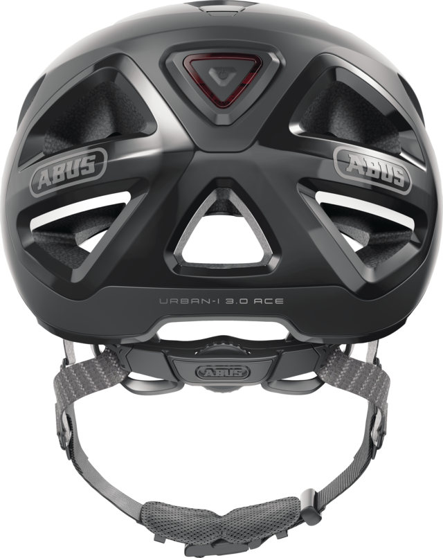 Abus Urban-I 3.0 cycle helmet product image. This view shows the back the of helmet, with the velvet black colour variant.