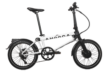 Load image into Gallery viewer, A product image of the Ahooga Max folding electric bike showing the right side of the bike. The bike frame is white with black accents. The Ahooga Max folding electric bike is available to buy from Bleeper.
