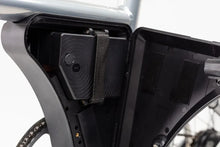 Load image into Gallery viewer, A product image of the Ahooga Power 36V folding electric bike showing a close-up of the open battery box which contains the 36V battery. The Ahooga Power 36V folding electric bike is available to buy from Bleeper.