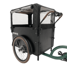 Load image into Gallery viewer, A product of the Bimas Rain Tent for the Bimas eCargo 3.3 Economy and Premium models. Photo taken from the rear left.