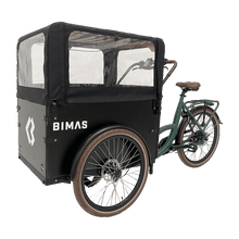 Load image into Gallery viewer, A product of the Bimas Rain Tent for the Bimas eCargo 3.3 Economy and Premium models. Photo taken from the front left.