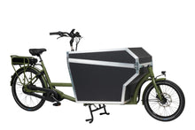 Load image into Gallery viewer, A Dolly Professional electric Cargo bike with a black weatherproof
storage box on a white background.