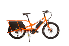 Load image into Gallery viewer, A product image of the Yuba Kombi E5 electric longtail cargo bike which can be hired from LeaseBike. The photo shows the right side of the cargo bike in its bare configuration without any accessories attached.