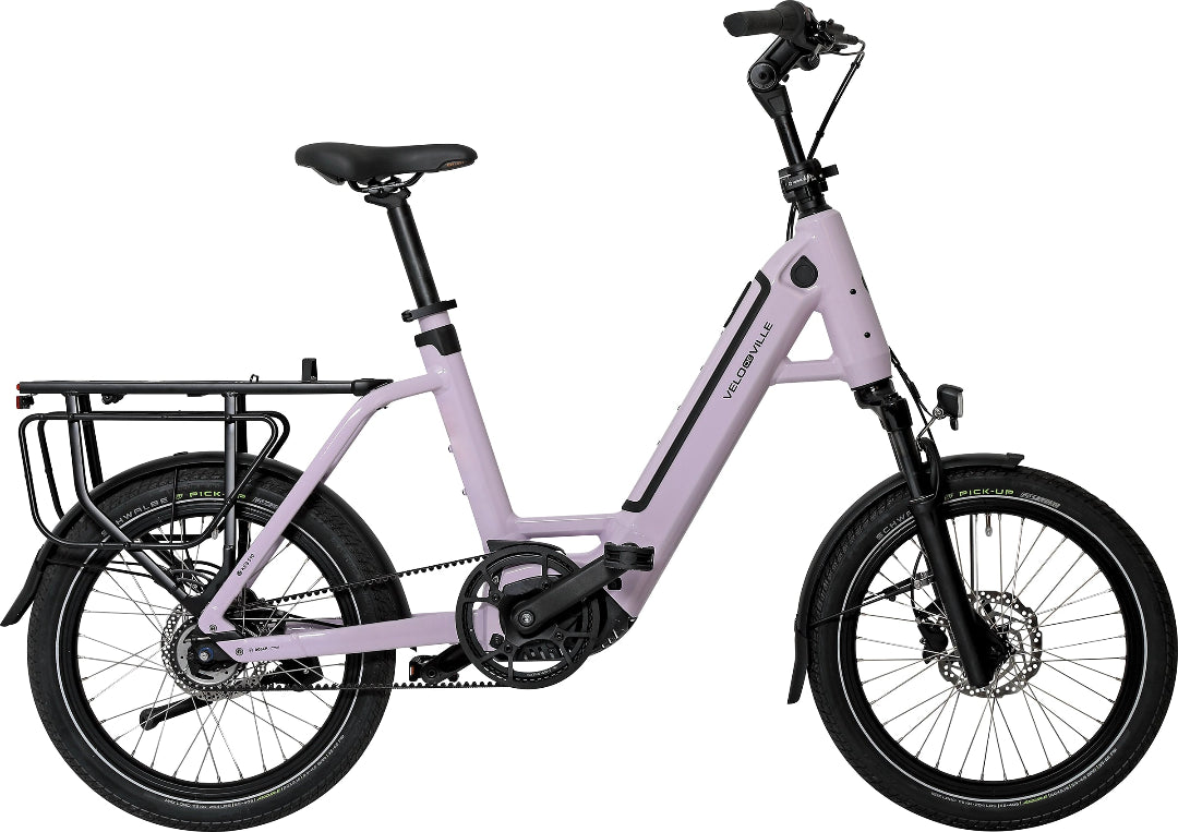 A product image of the VELO DE VILLE KEB compact electric bike, showing the French Lavender frame colour.