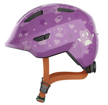 Load image into Gallery viewer, A product image of the Abus Smiley 3.0 children's bicycle helmet with the purple star colour.