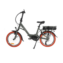 Load image into Gallery viewer, An animated gif of the Veloci Hopper folding electric bike from LeaseBike by Bleeper, showing the bike in its 'open' position first before the image transitions to the 'folded' position of the bike.