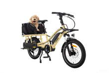 Load image into Gallery viewer, A product image of the Yuba Fastrack electric longtail cargo bike, showing the Wooftop dog carrier accessory setup with the Latte frame colour option.