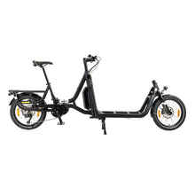 Load image into Gallery viewer, A product image of the Yuba Supercargo CL electric front-loading cargo bike. The model shown has a black frame and a basic configuration with you accessories. The bike is available to buy from Bleeper.