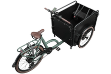 Load image into Gallery viewer, A product image of the Bimas eCargo 3.3 Economy electric cargo bike, showing the top and right side of the cargo bike from a rear angle.