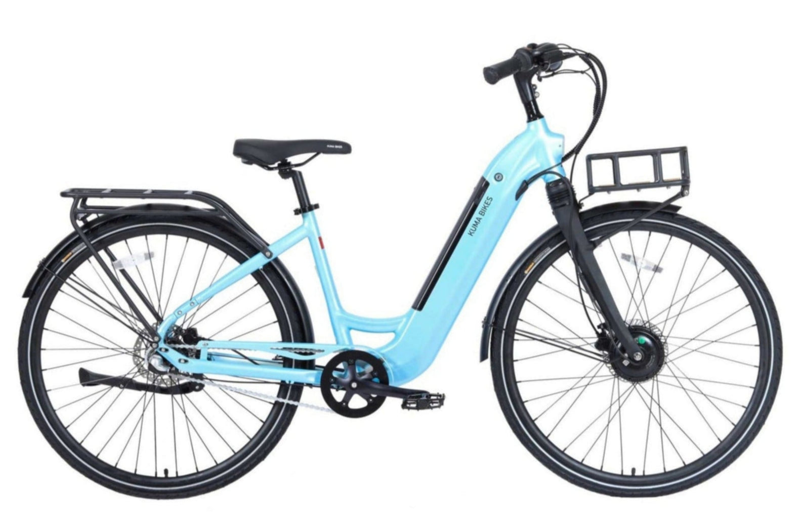 A product image of the Kuma S2 electric bike showing the right side of the bike against a white background. The frame colour is Glacier Blue.