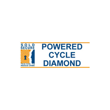 Load image into Gallery viewer, Logo for 'Powered Cycle Diamond' with a security certification symbol on a white background
