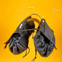 Load image into Gallery viewer, A product image showing the Yuba 2-Go Cargo Bags which attach to the Yuba Spicy Curry electric longtail cargo bike.