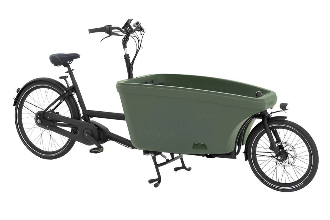 A product image of the Dolly electric cargo bike.