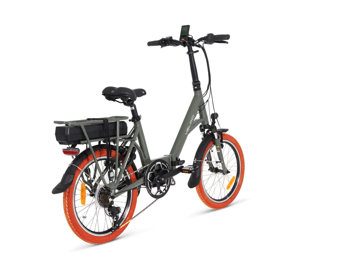A product image of the Veloci Hopper folding electric bike from LeaseBike by Bleeper, showing the right side of the bike at an oblique angle against a white background.