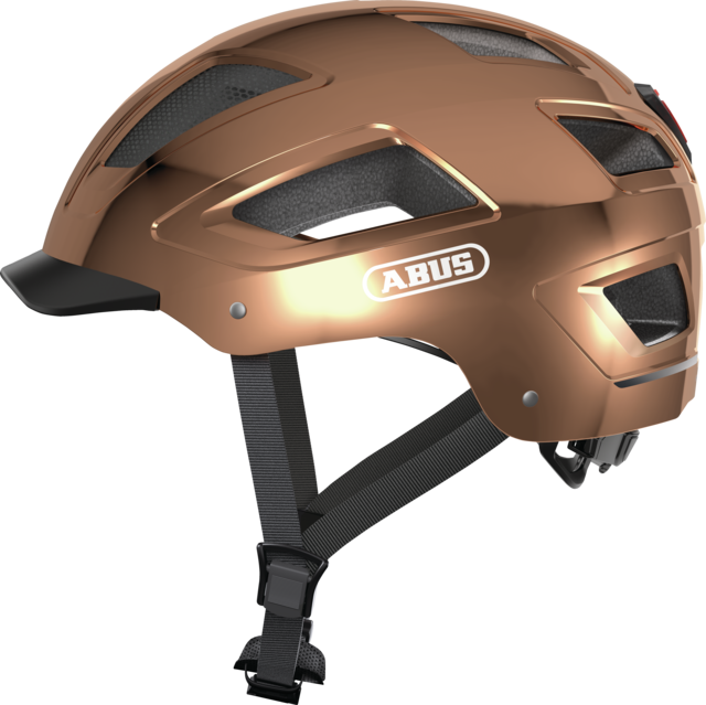 A product image of the Abus Hyban 2.0 cycle safety helmet, showing the colour option for Chrome Rose.