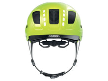 Load image into Gallery viewer, Yellow helmet with black straps on a white background
