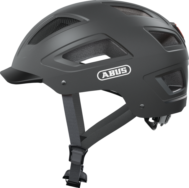 A product image of the Abus Hyban 2.0 cycle safety helmet, showing the colour option for Titan Grey.