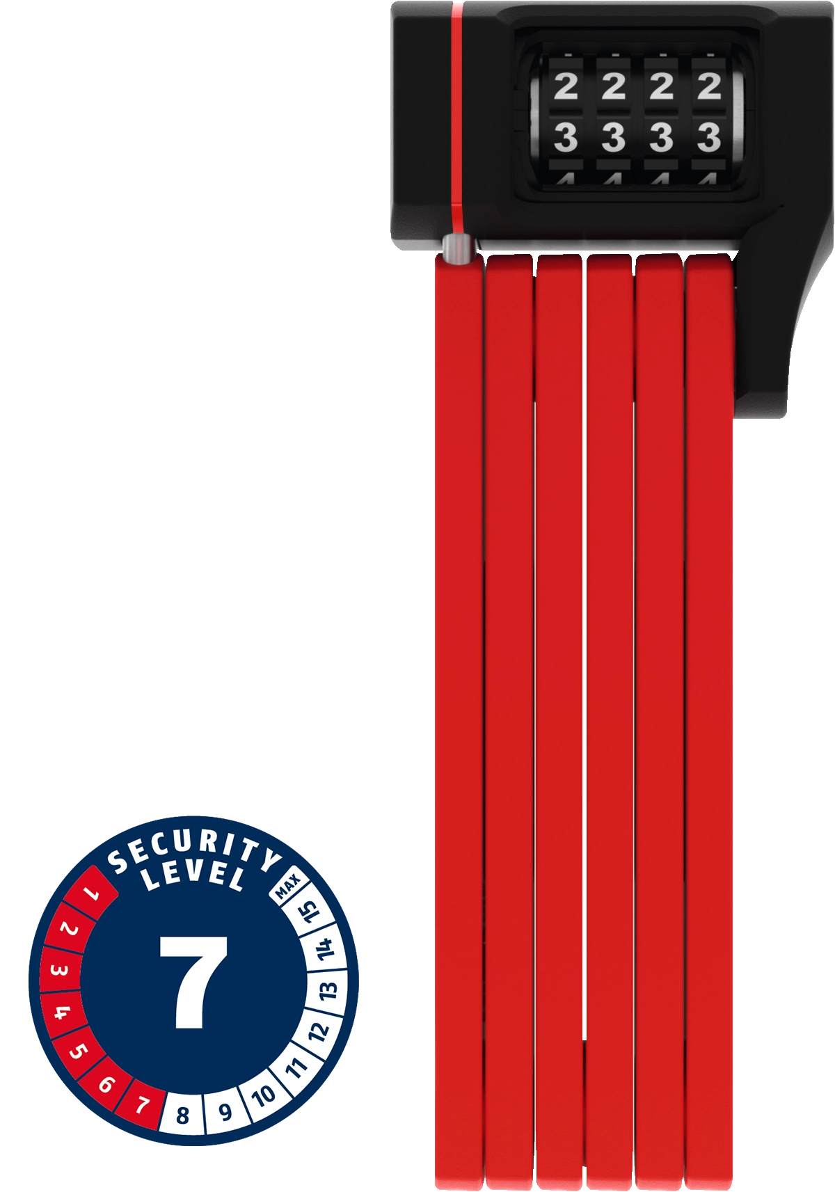 A product picture of the Abus uGrip Bordo 5700 Combination Lock in the red colour variant.