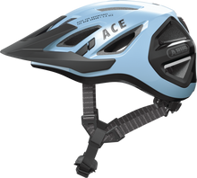 Load image into Gallery viewer, Abus Urban-I 3.0 cycle helmet product image. This view shows the side the of helmet, with the iced blue colour variant.
