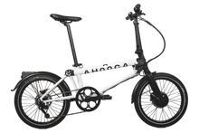 Load image into Gallery viewer, A product image of the Ahooga Max folding electric bike showing the right side of the bike. The bike frame is white with black accents. The Ahooga Max folding electric bike is available to buy from Bleeper.
