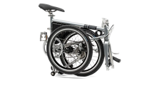 Load image into Gallery viewer, A product image of the Ahooga Power 36V folding electric bike showing the bike in its fully folded configuration. The bike&#39;s frame colour is grey. The Ahooga Power 36V folding electric bike is available to buy from Bleeper.
