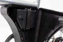Load image into Gallery viewer, A product image of the Ahooga Power 36V folding electric bike showing a close-up of the open battery box which contains the 36V battery. The Ahooga Power 36V folding electric bike is available to buy from Bleeper.

