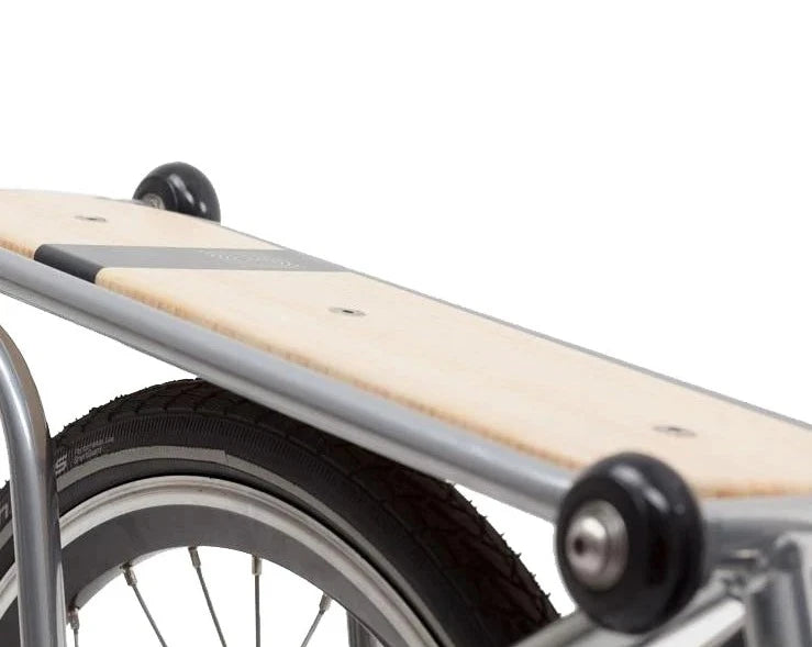 Close-up image of the Ahooga Rear Carrier when it is attached to an Ahooga folding bike.