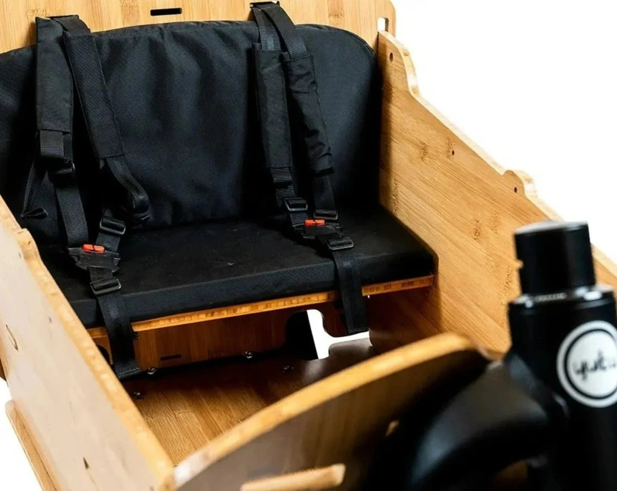 A product image showing a close-up view of the Yuba Supercargo Bamboo Box Seat Kit.