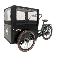 Load image into Gallery viewer, A product of the Bimas Rain Tent for the Bimas eCargo 3.3 Economy and Premium models. Photo taken from the front left. 
