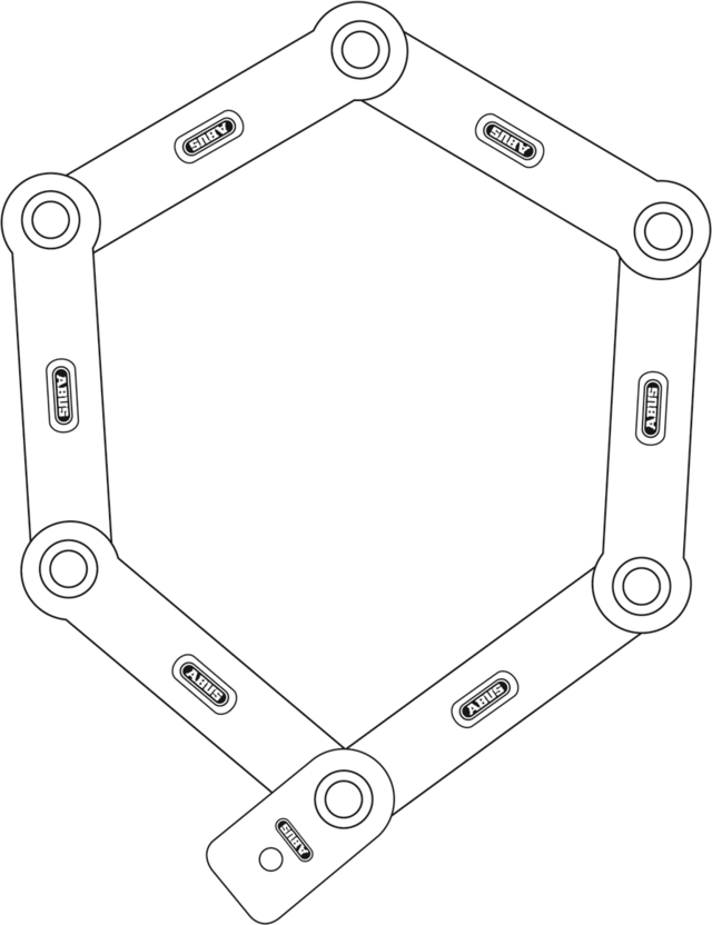 A diagram showing how the Abus Bordo folding lock opens up to enclose a wider area.