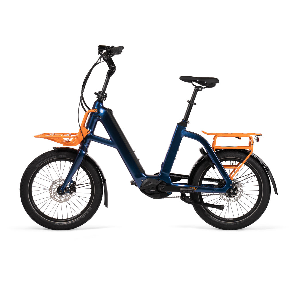 Product image of the BESV CPT 2.3 Compact Electric Bike with dark navy frame, taken from the left side. 