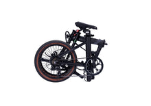 Load image into Gallery viewer, A product image of a folding Dahon E-Hemingway electric bike with a black frame in its folded configuration.
