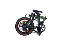 Load image into Gallery viewer, A product image of a folding Dahon E-Hemingway electric bike with a green frame in its folded configuration.
