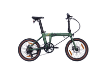 Load image into Gallery viewer, A product image of a folding Dahon E-Hemingway electric bike with a green frame. 
