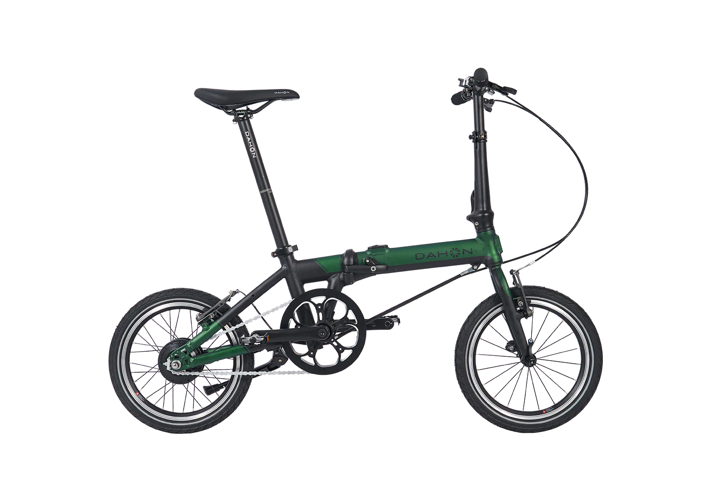 A forest green Dahon K-feather folding electric bike on a white background.