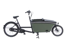 Load image into Gallery viewer, A product image showing the flat rain cover on the Dolly electric cargo bike. This photo is taken from the side of the bike.
