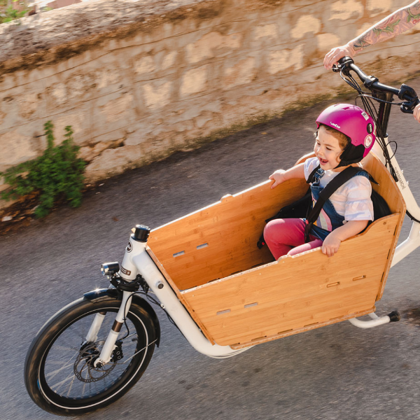 A top-down view of the Yuba Bamboo Box add-on for the Yuba Supercargo CL electric cargo bike.