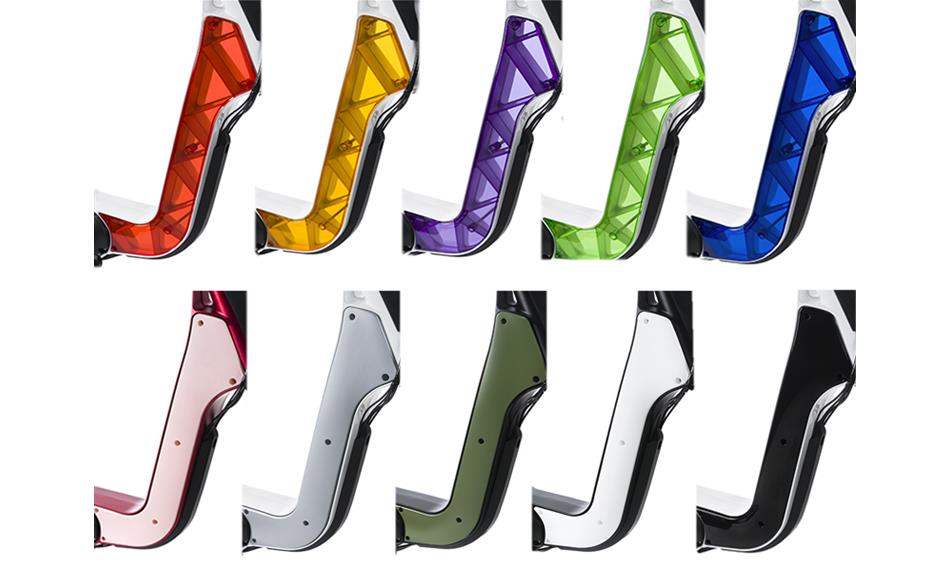 A photo showing the ten different frame cover options for the Fantic Issimo Urban electric bike. 