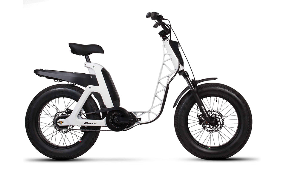 A product image of the Fantic Issimor Urban Electric Bike, showing the white frame option.