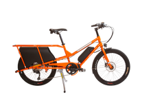 Load image into Gallery viewer, A product image of the Yuba Kombi E5 electric longtail cargo bike which can be hired from LeaseBike. The photo shows the right side of the cargo bike in its bare configuration without any accessories attached. 
