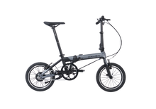 Load image into Gallery viewer, A black and grey Dahon K-feather folding electric bike on a white background.
