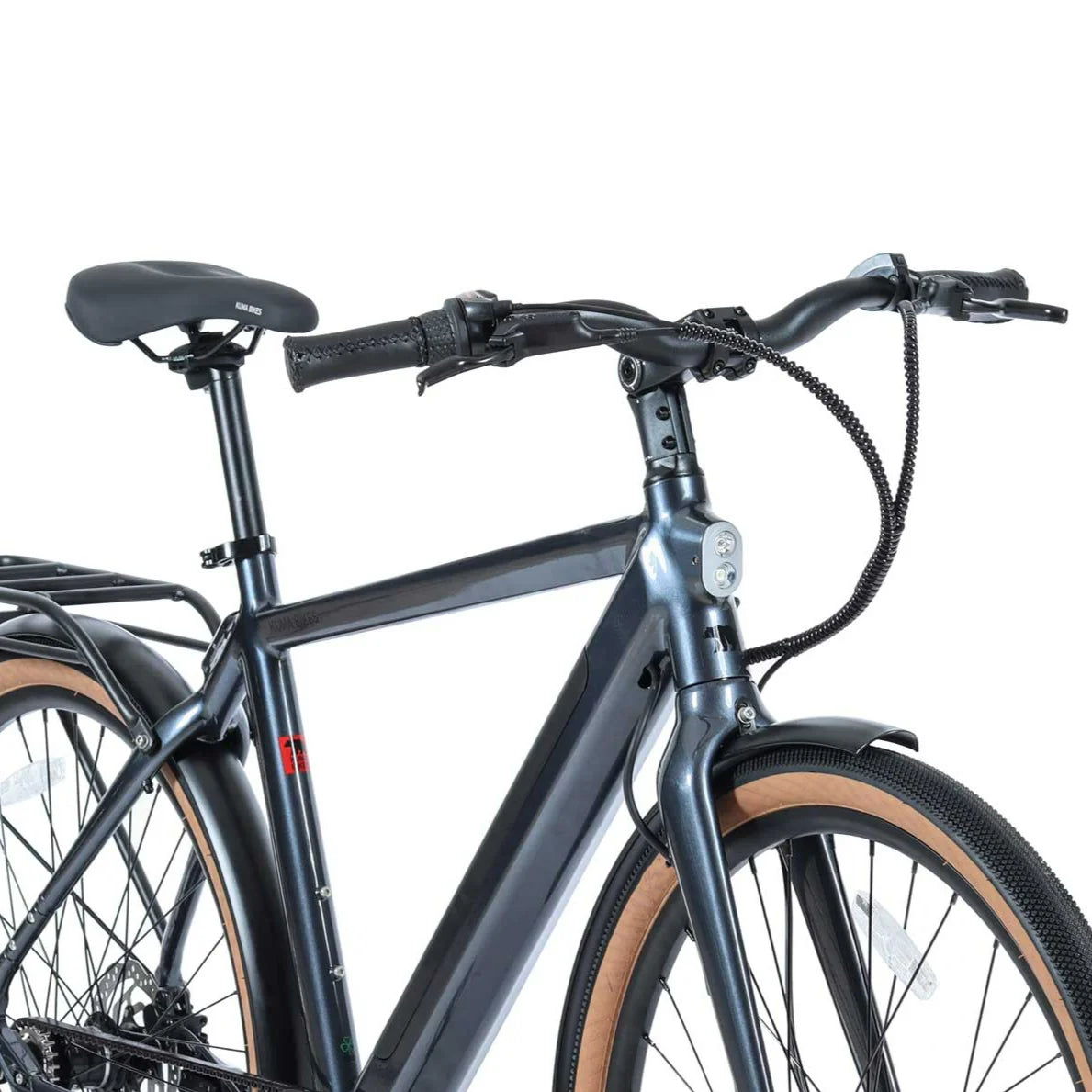 Product image of the Kuma M1 electric bike against a white background. The frame colour is ice grey metallic. The photo is taken from the front right of the bike.