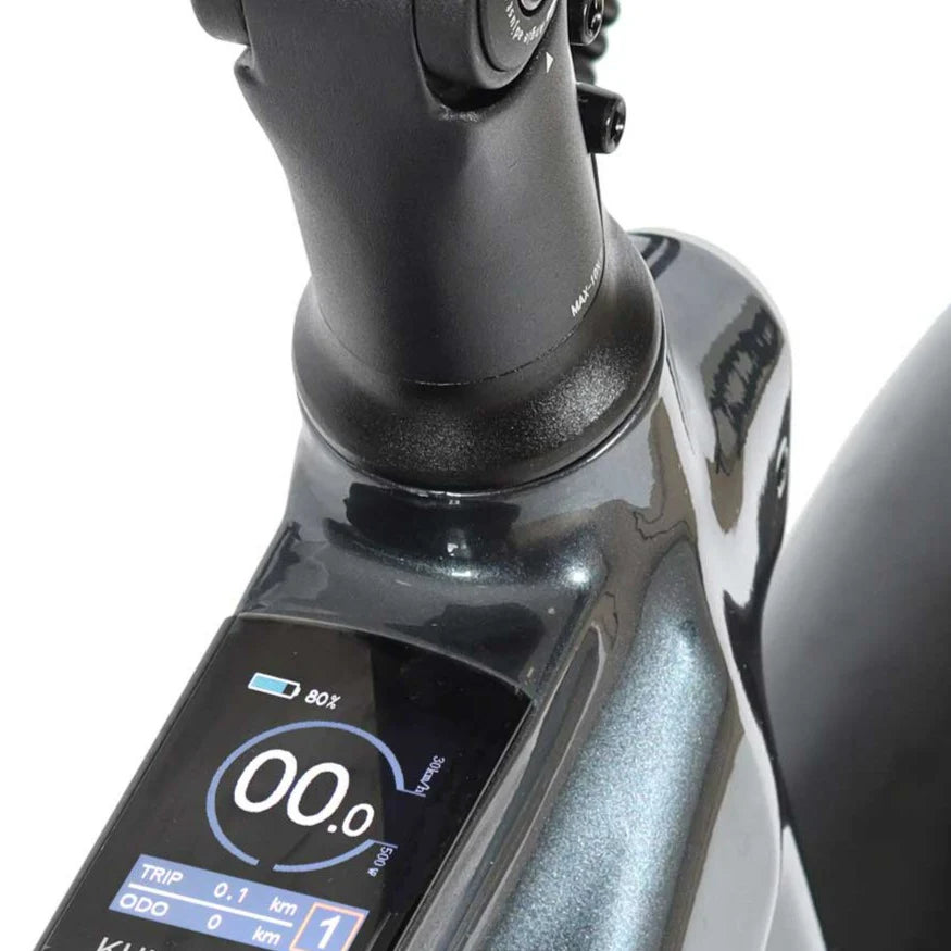 A close-up of the in-frame colour display on the Kuma M1 electric bike.