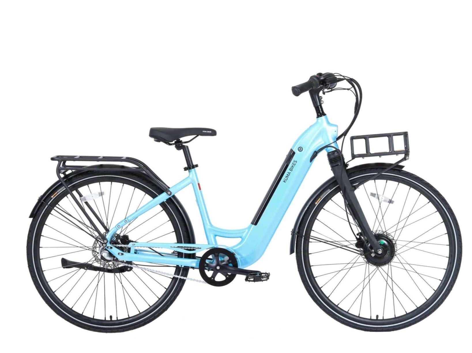 A product image of the Kuma S2 electric bike showing the right side of the bike against a white background. The frame colour is Glacier Blue.