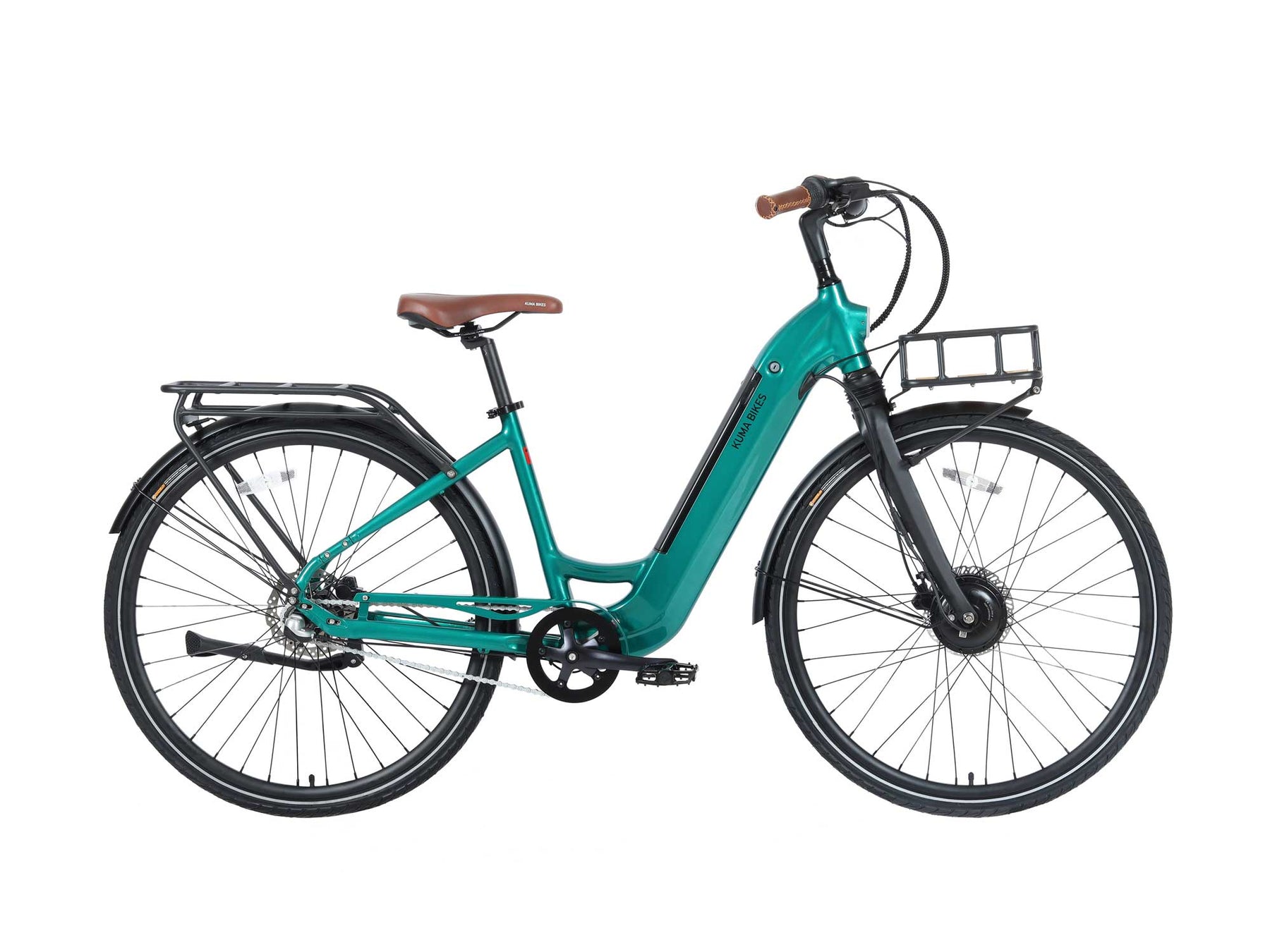 A product image of the Kuma S2 electric bike showing the right side of the bike against a white background. The frame colour is Emerald Green..