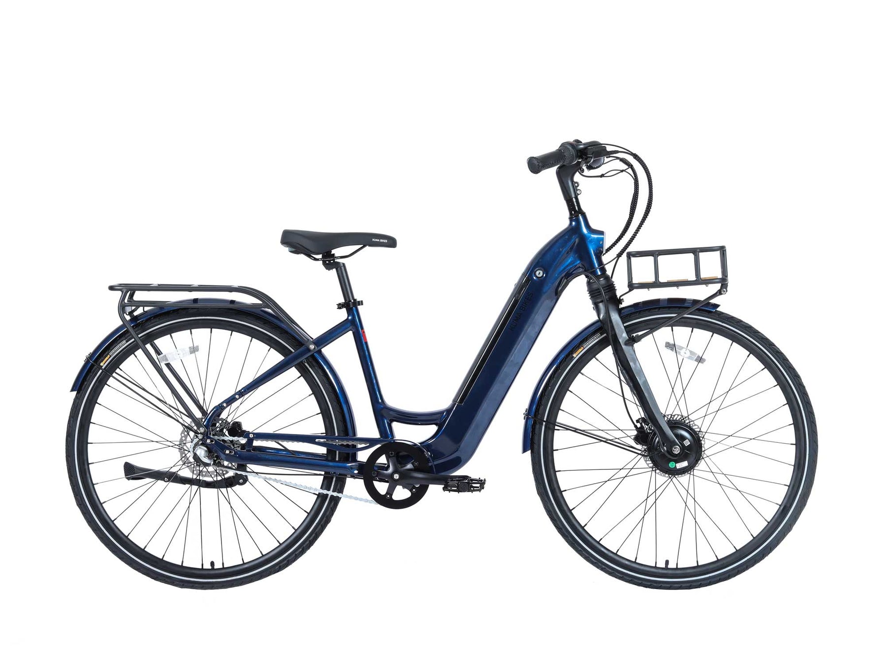 A product image of the Kuma S2 electric bike showing the right side of the bike against a white background. The frame colour is Navy Metallic.