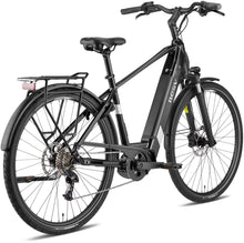 Load image into Gallery viewer, A product image of the BESV TR 2.1 electric bike, showing the crossbar frame variant in a black colour, shown from the back right side.
