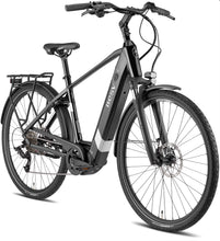 Load image into Gallery viewer, A product image of the BESV TR 2.1 electric bike, showing the crossbar frame variant in a black colour, shown from the front right side.
