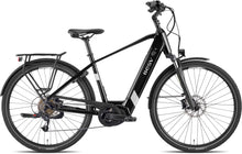 Load image into Gallery viewer, A product image of the BESV TR 2.1 electric bike, showing the crossbar frame variant in a black colour, shown from the right side.
