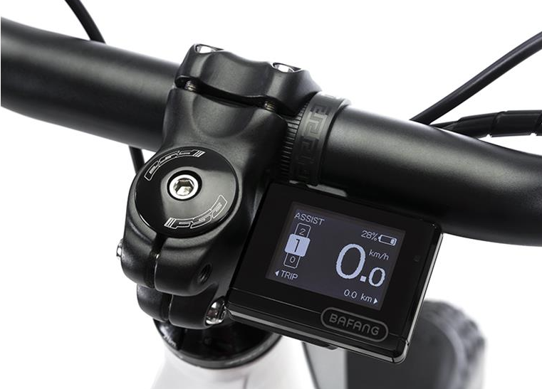 A close up photo of the control display screen on the Fantic Issimo Urban electric bike.